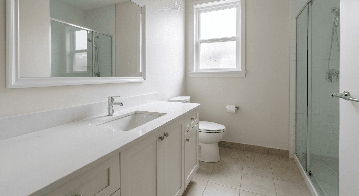 Empty, sterile bathroom before AI virtual staging by p20v.com