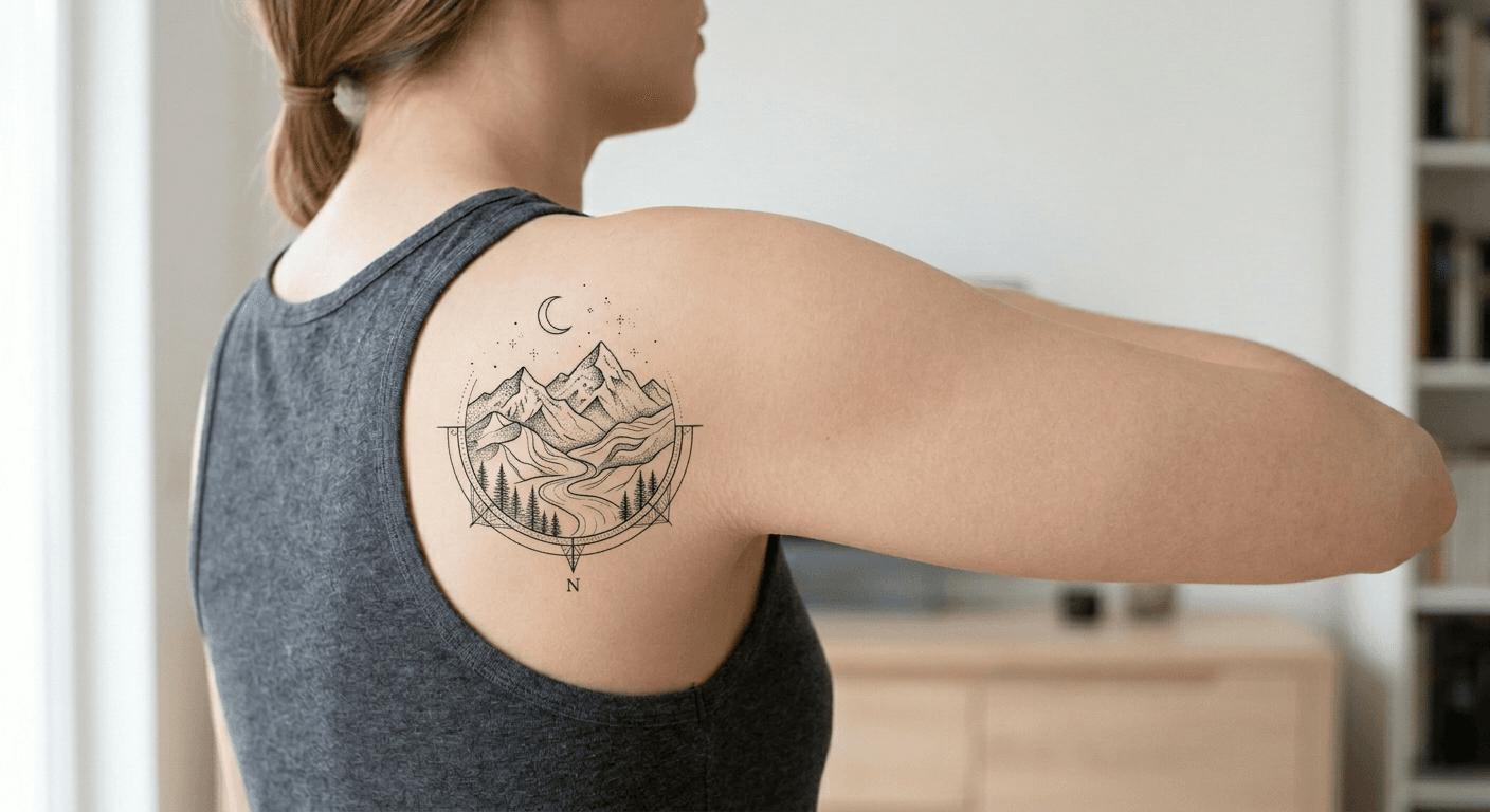 P20V AI generated fine line mountain tattoo design