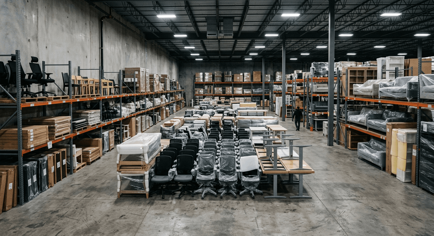 Before: Uninspiring warehouse furniture photo