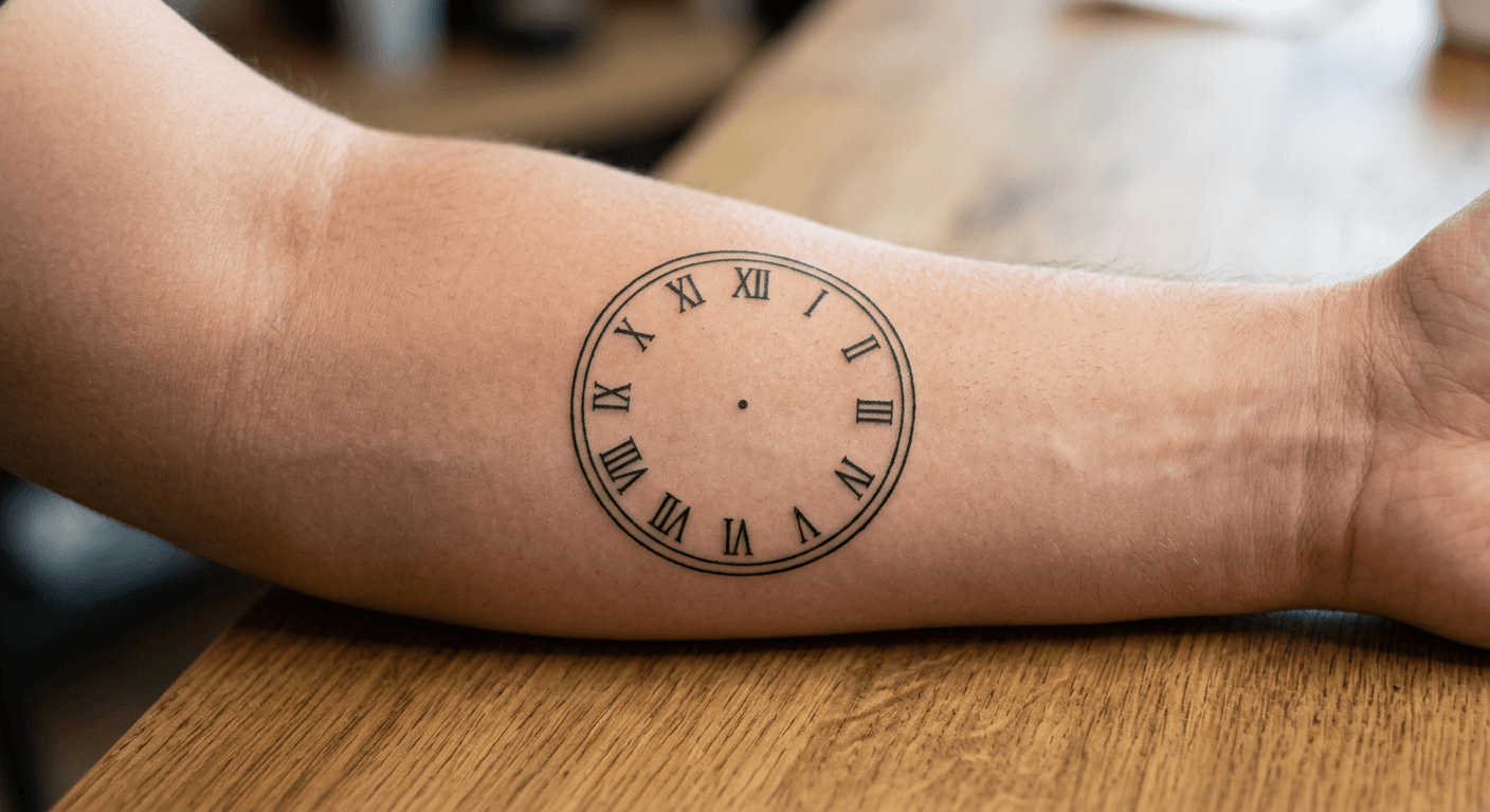 Basic sketch of a clock tattoo concept before AI enhancement
