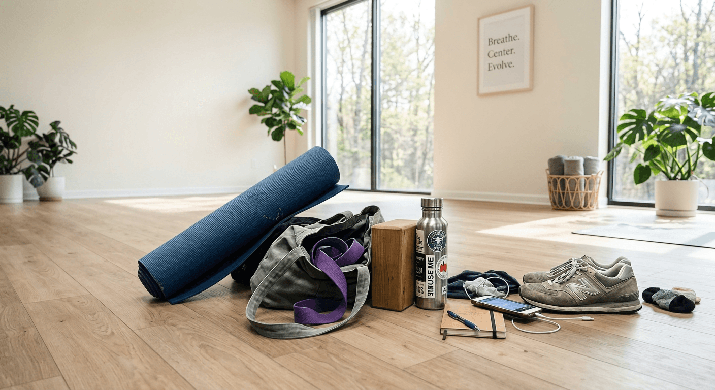 Beautifully generated AI product photo of a yoga accessory in a serene, sunlit wellness studio setting